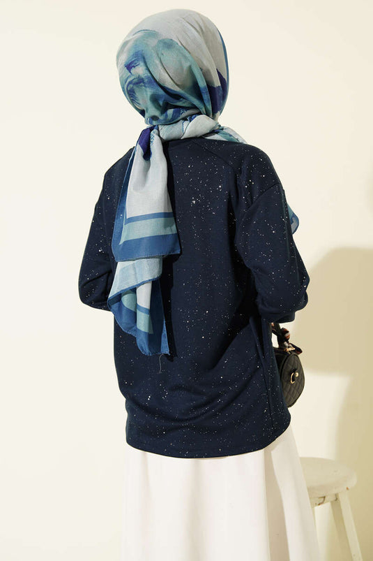 Slim Detail Lozenge Blouse Navy Blue