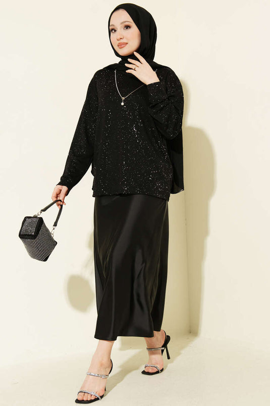 Slim Detail Lace Blouse Black