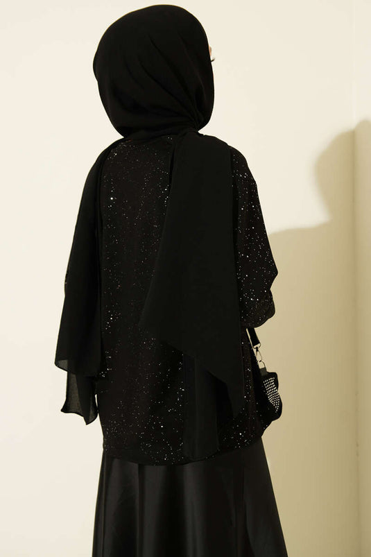 Slim Detail Lace Blouse Black