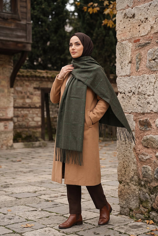 Detaillierter Schulter-Schal Khaki
