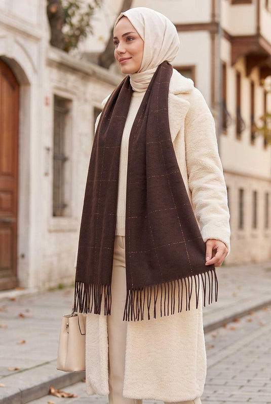 Detailed Coffee Shoulder Shawl