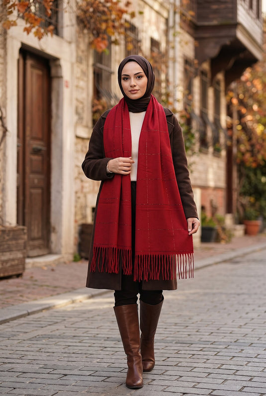 Écharpe À Épaule Détaillée Rouge
