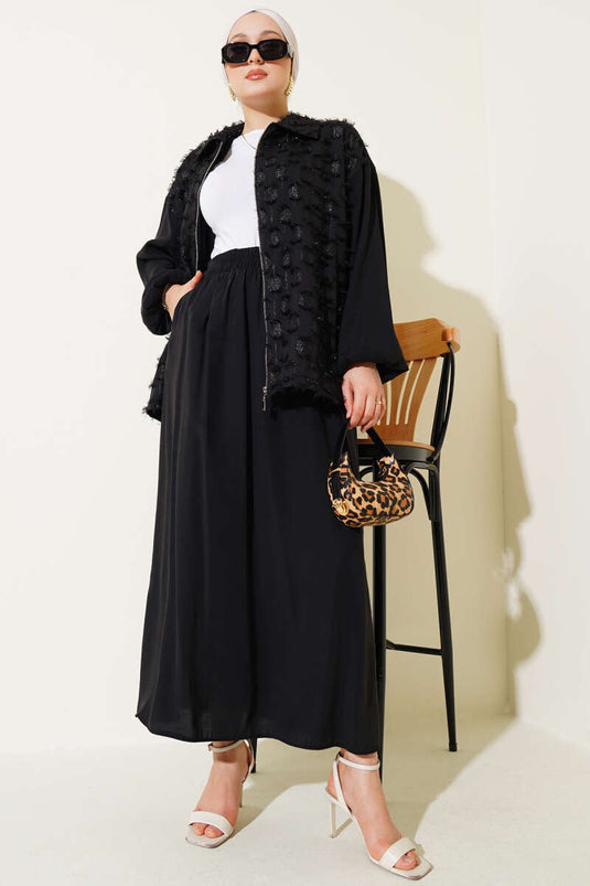 Sim Püskül Detaylı Etekli İkili Takım Siyah