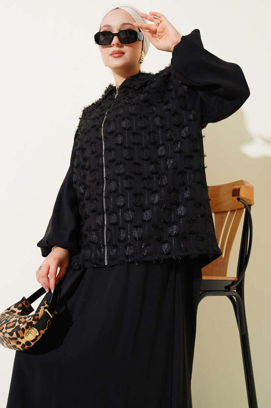 Sim Püskül Detaylı Etekli İkili Takım Siyah