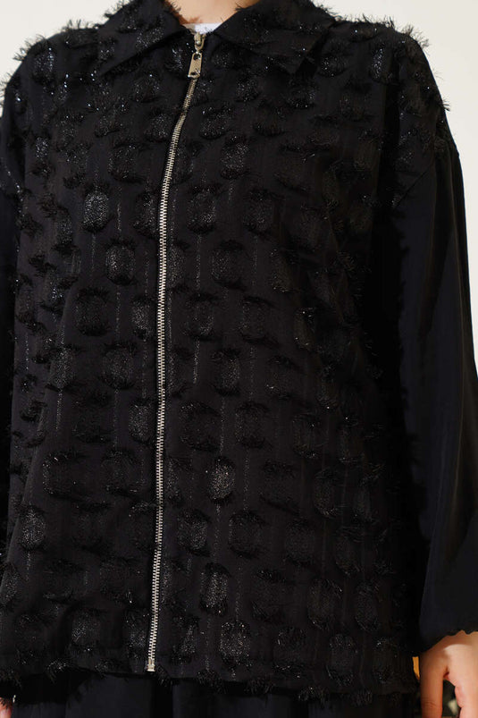 Sim Püskül Detaylı Etekli İkili Takım Siyah