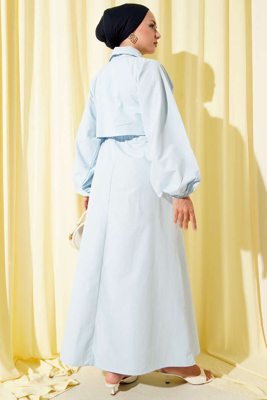 Symmetrical Half-Buttoned Dress Blue