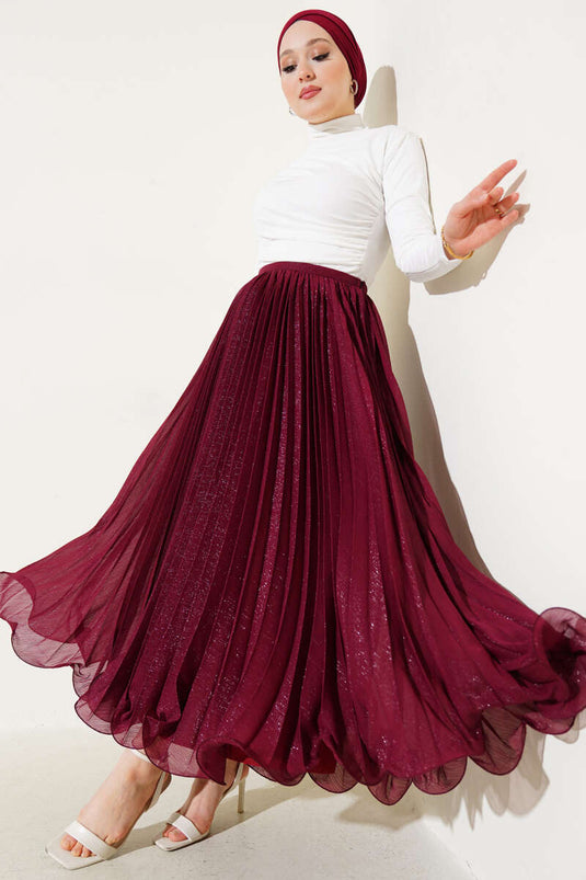 Glittery Ruffle Tulle Skirt Burgundy