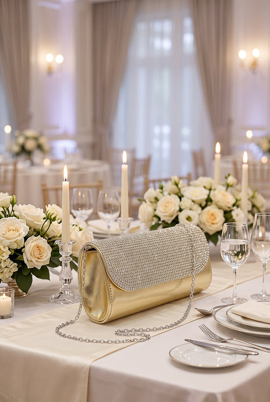Borsa Pochette Da Sera Con Paillettes E Copertura Champagne