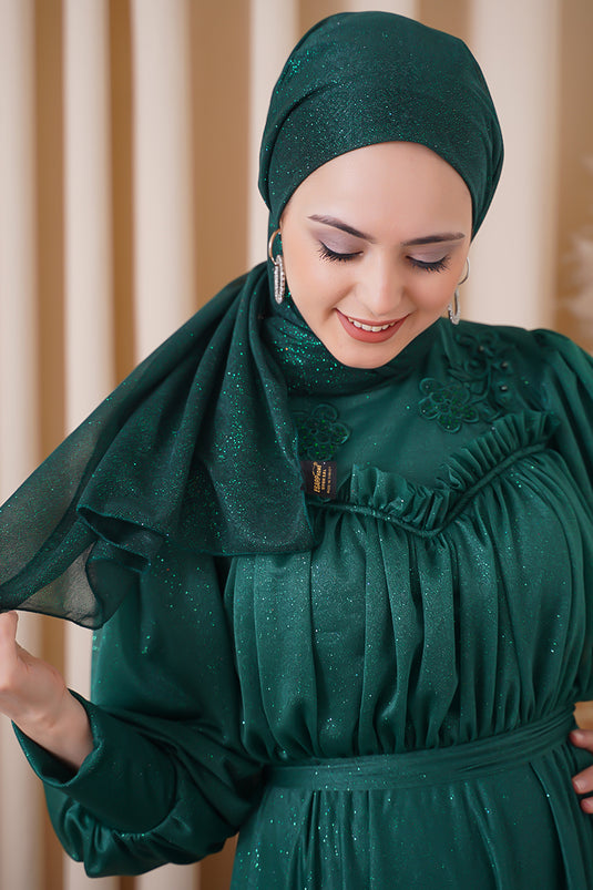 Simli Zümrüt Abiye Şal