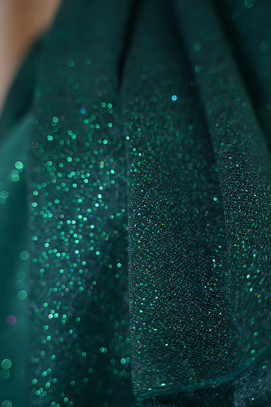 شال فستان سهرة زمردي لامع