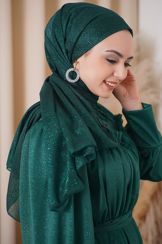 Simli Zümrüt Abiye Şal