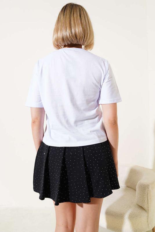 Glittery Shoulder Bow T-shirt White