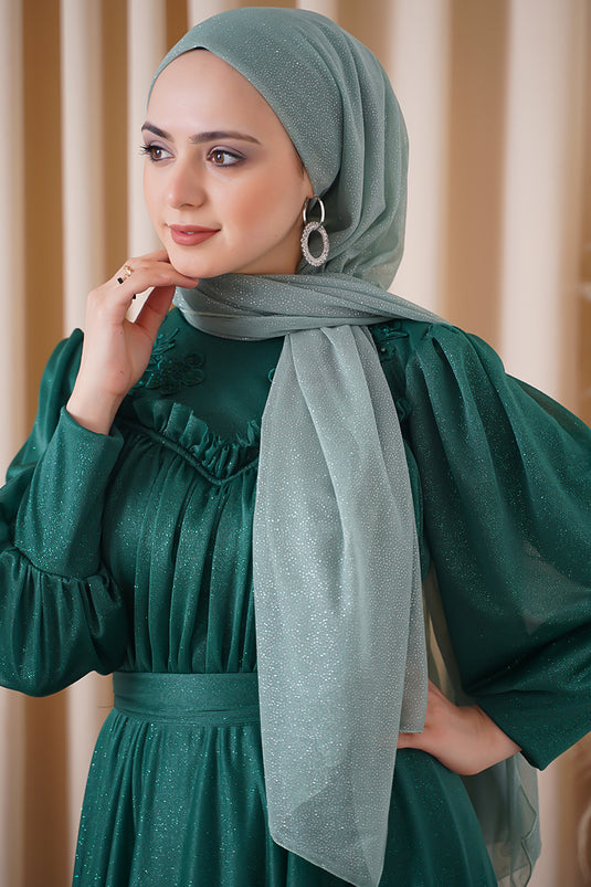 Simli Su Yeşili Abiye Şal