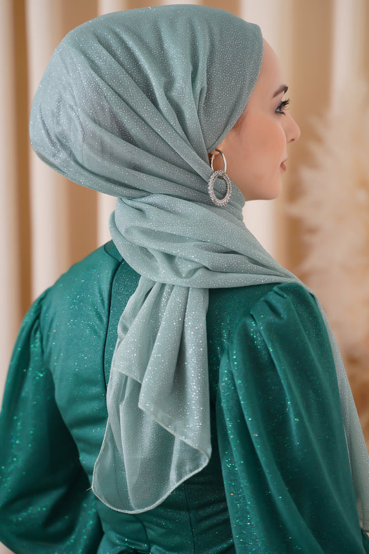 Simli Su Yeşili Abiye Şal