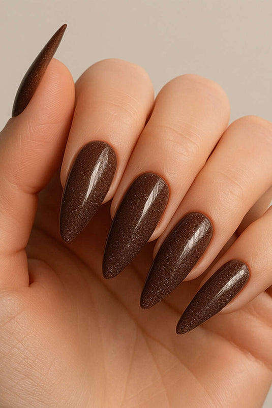 Glittery Artificial Nails Chestnut