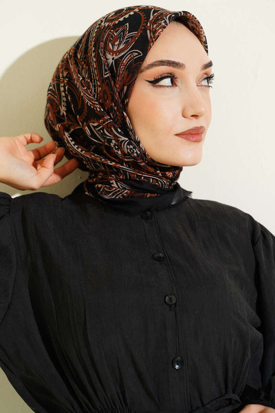 Paisley Flamu Cotton Scarf Black Brown