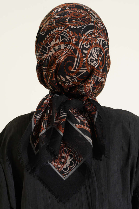 Paisley Flamu Cotton Scarf Black Brown