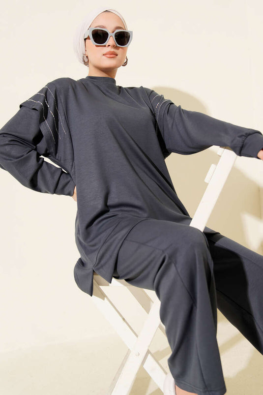 Row Stone Detailed Loysha Two Piece Set Smoke Color