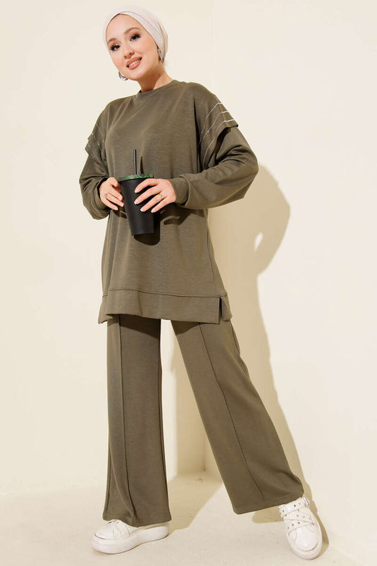 Sıra Taş Detaylı Loyşa İkili Takım Haki