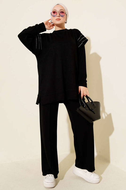 Row Stone Detailed Loysha Two Piece Set Black