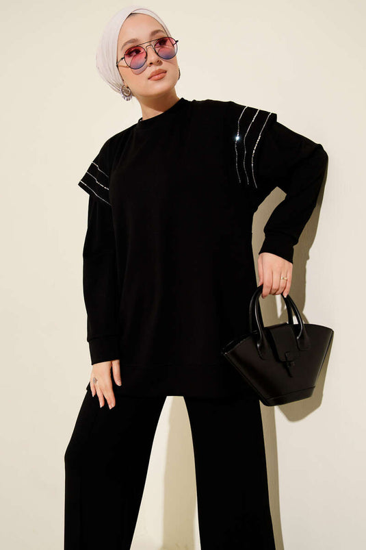 Row Stone Detailed Loysha Two Piece Set Black