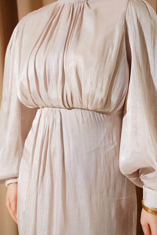 Balloon Sleeve Evening Dress with Stones