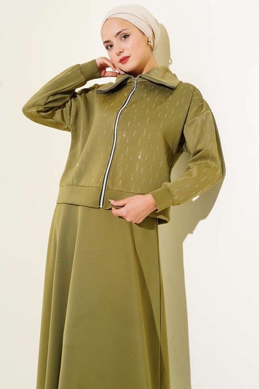 Zweiteiliges Scuba-Set mit Steinbesatz in Hellgrün