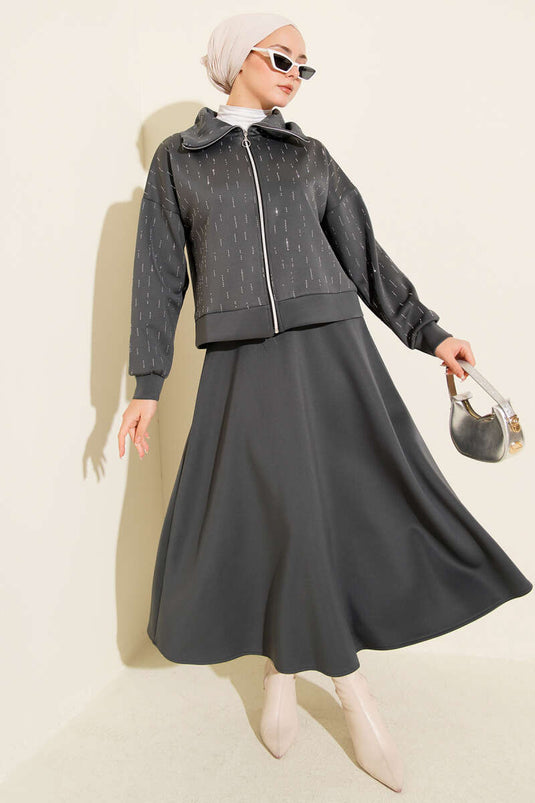 Zweiteiliges Scuba-Set mit Steinbesatz, Rauchgrau