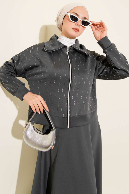 Zweiteiliges Scuba-Set mit Steinbesatz, Rauchgrau