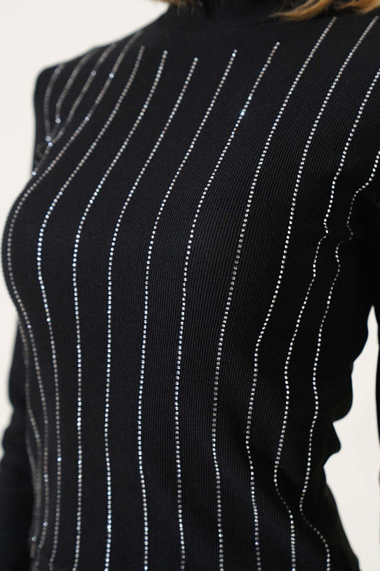 Schwarzer Camisole-Body mit Steinmuster