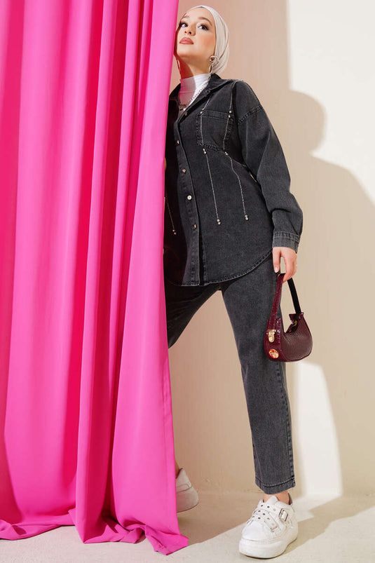 Ensemble deux pièces en denim défoncé Smoke