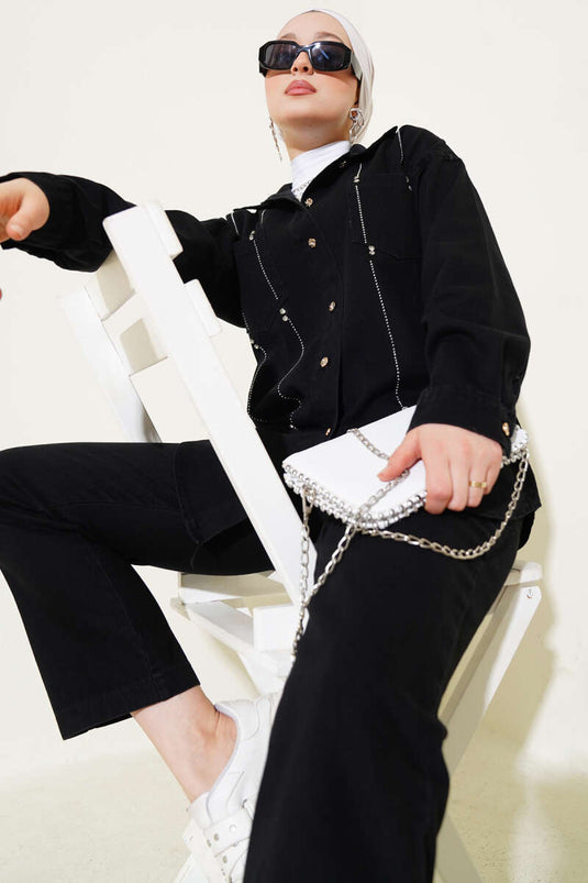 Stoned Denim Two Piece Set Black