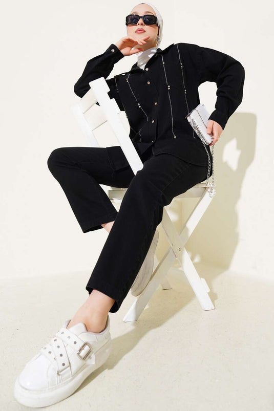 Stoned Denim Two Piece Set Black