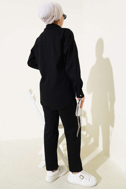 Stoned Denim Two Piece Set Black