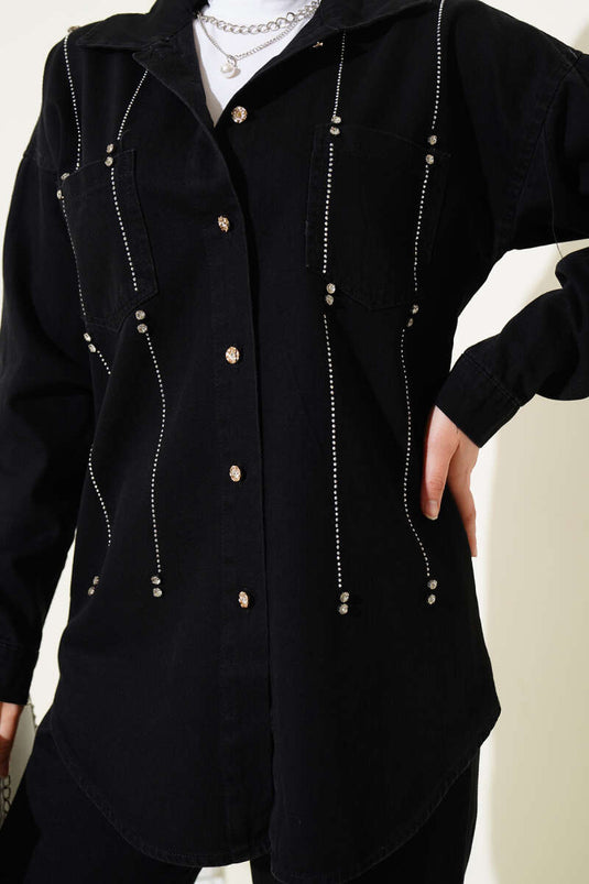 Stoned Denim Two Piece Set Black