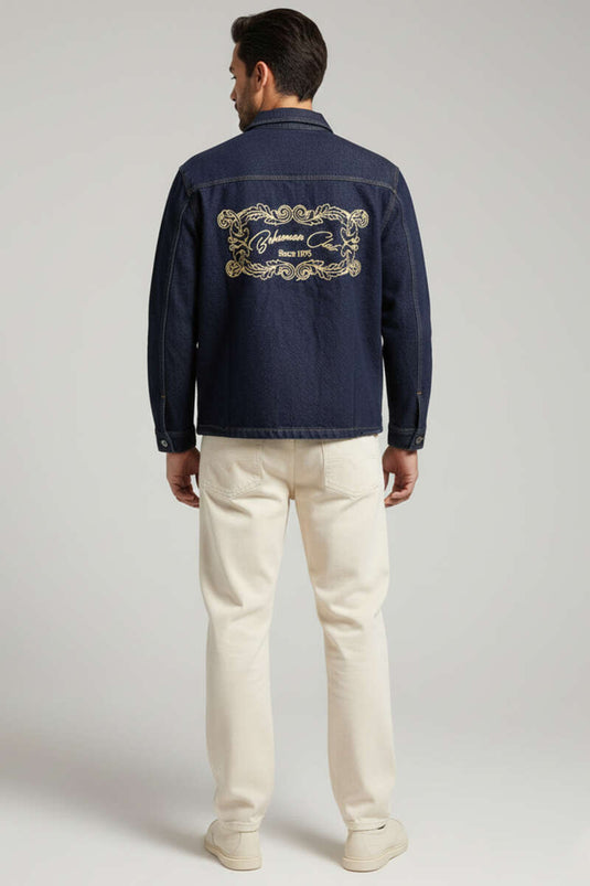 Men's Denim Jacket with Back Support Navy Blue