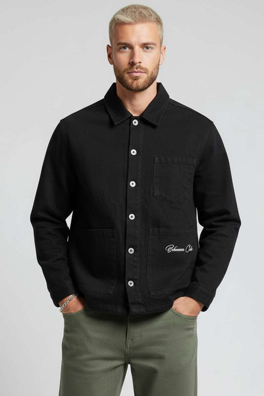 Men's Denim Jacket with Back Support Black