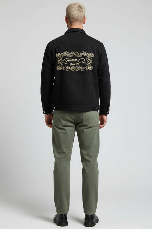 Men's Denim Jacket with Back Support Black