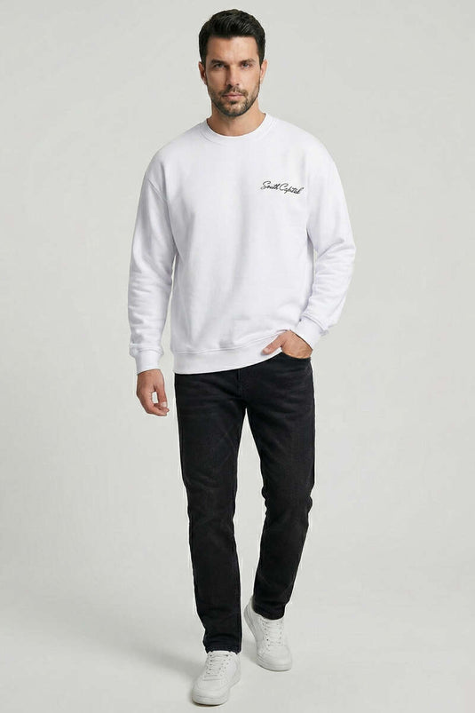 قميص رجالي بأكمام طويلة بطبعة على الظهر أبيض