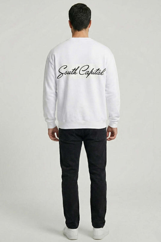 قميص رجالي بأكمام طويلة بطبعة على الظهر أبيض