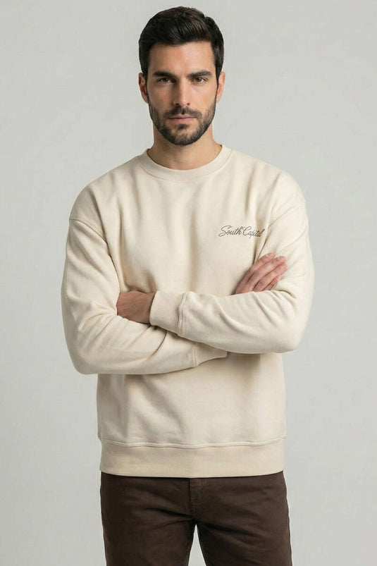 سويت شيرت رجالي بطبعة على الظهر باللون الكريم