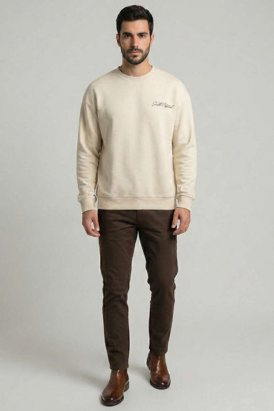سويت شيرت رجالي بطبعة على الظهر باللون الكريم