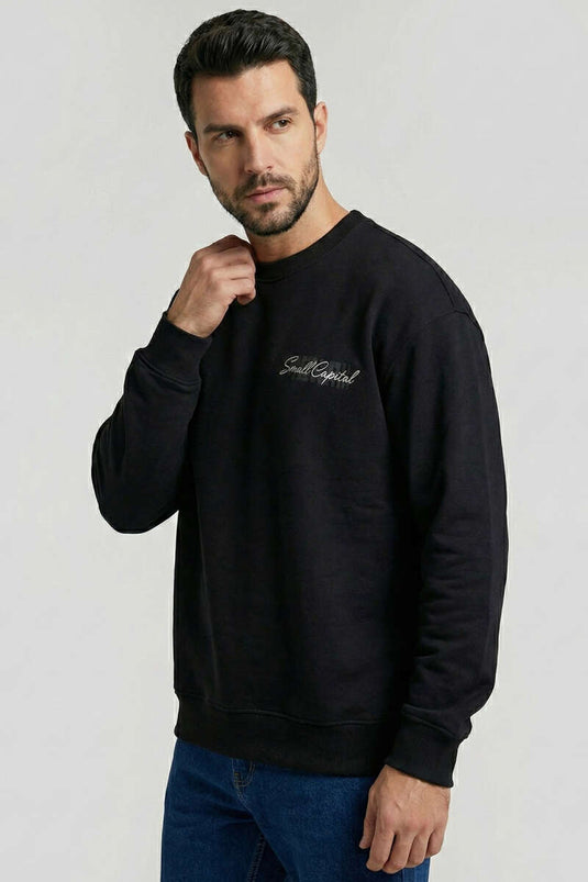 سويت شيرت رجالي بطبعة على الظهر أسود