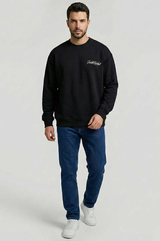 سويت شيرت رجالي بطبعة على الظهر أسود
