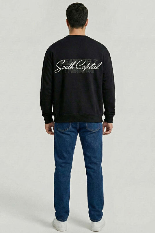 سويت شيرت رجالي بطبعة على الظهر أسود