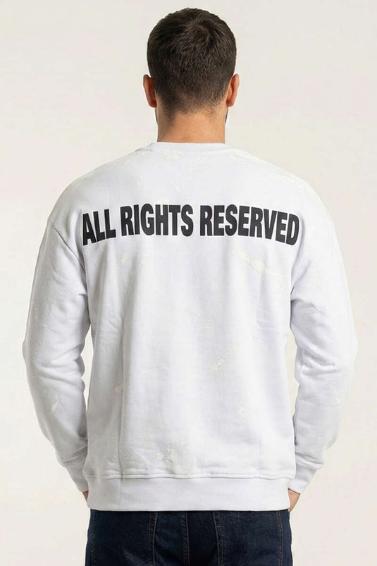 قميص رجالي بأكمام طويلة مطبوع وبارز على الظهر أبيض