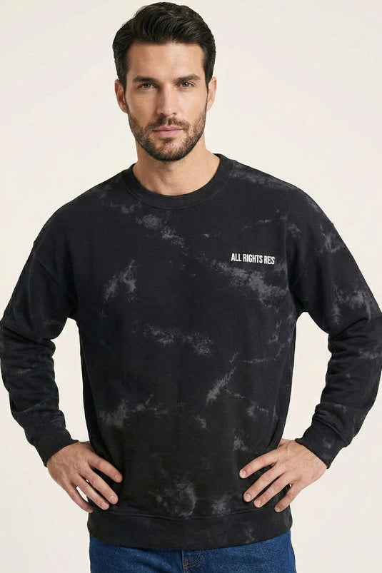 Rückenbedrucktes, geprägtes Herren-Sweatshirt Schwarz