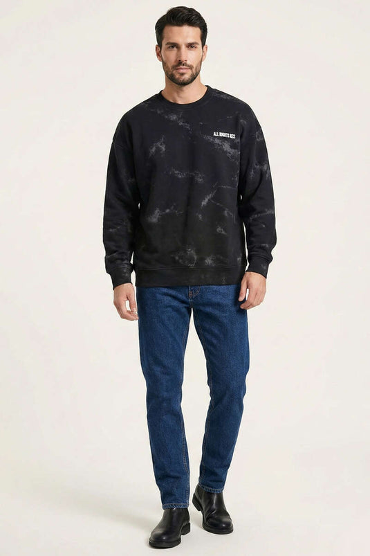 Rückenbedrucktes, geprägtes Herren-Sweatshirt Schwarz