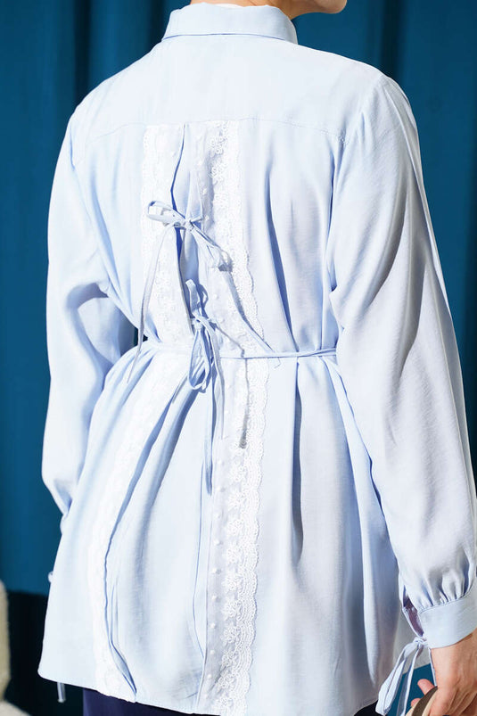 Sırt Dantelli İpli Tensel Gömlek Bebe Mavi