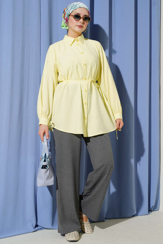 Sırt Dantelli İpli Tensel Gömlek Sarı